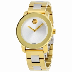 Movado Bold Silver Dial Gold IP Stainless Steel Ladies Watch 3600129