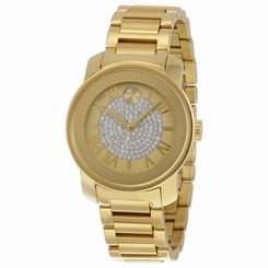 Movado Bold Gold Pave Dial Stainless Steel Ladies Watch 3600255
