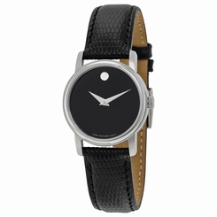 Movado Museum Black Dial Black Leather Strap Ladies Watch 2100004 885997018142
