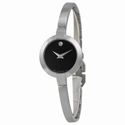 Movado Bela Black Dial Stainless Steel Bangle Ladies Watch 0606595