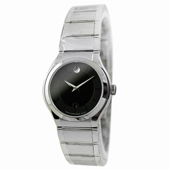 Movado 0606493 Lady's Quadro Quartz Black Dial Steel Bracelet Watch