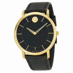 Movado Black Dial Black Leather Mens Watch 0606847