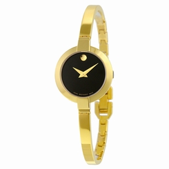 Movado Bela Black Dial Gold PVD Stainless Steel Ladies Watch 0606999