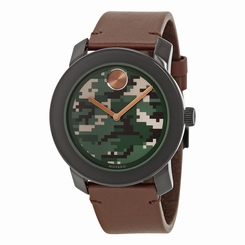 Movado Bold Camouflage-Print Dial Brown Leather Strap Black Stainless Steel