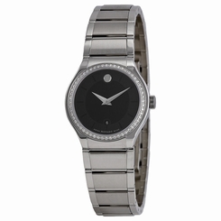 Movado Quadro Black Dial Diamond Bezel Ladies Watch 0606495