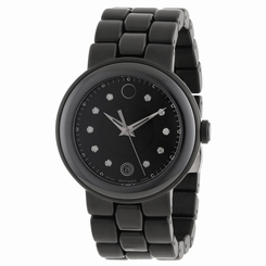 Movado 0606693 Lady's Black Dial Steel & Ceramic Diamond Watch