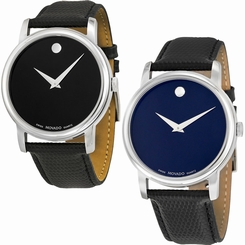 Movado Museum Black Dial Black Leather Strap Mens Watch