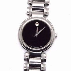 Womens Authentic Swiss Movado Serenade Stainless Black Museum Dial Watch
