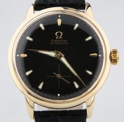Vintage Omega �� Men's 14k Yellow Gold Automatic Watch w/ Black Leather Strap