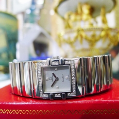 Ladies OMEGA Constellation QUADRA Diamond Stainless Steel Square Quartz Watch