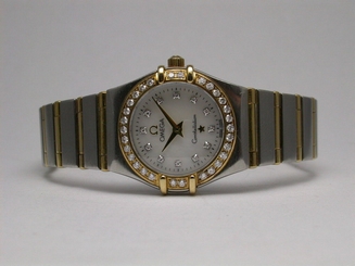 OMEGA CONSTELLATION DIAMOND BEZEL MOTHER OF PEARL SS & 18K GOLD STYLE #6553/865