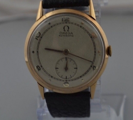 w-160 14K PINK GOLD OMEGA AUTOMATIC VINTAGE MENS WATCH 17 JEWEL