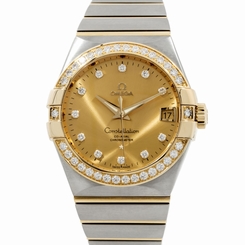 Omega Constellation Yellow Gold Steel Diamond Mens Watch 123.25.38.21.58.001