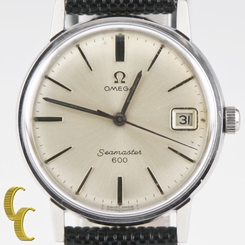 Omega Men's �� Stainless Steel Seamaster Automatic Watch w/ Black Leather Band