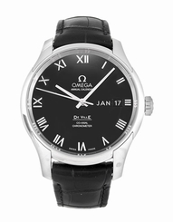 Omega 431.13.41.22.01.001 De Ville Date-Day Men's Black Leather Watch New in Box 683498422891