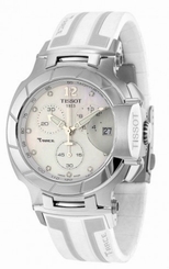 Tissot T0484171711600 TRace Chronograph Pearl Dial Unisex White Rubber Watch New 7612586245619