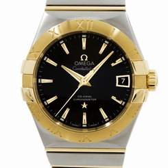 Omega Constellation Gray Yellow Gold Steel Auto Mens Watch 123.20.38.21.06.001