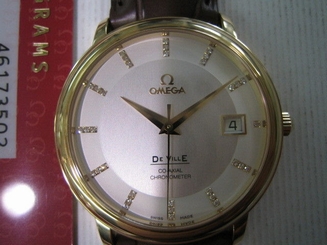 OMEGA DEVILLE MEN'S WATCH AUTOMATIC S/S &18K750 SAPPHIRE DIAMOND SWISS 46173502