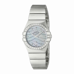OMEGA WOMEN'S 24MM STEEL BRACELET & CASE QUARTZ MOP DIAL WATCH 12315246057001