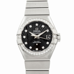 Omega Constellation Auto Black Steel Diamond Ladies Watch 123.15.27.20.51.001