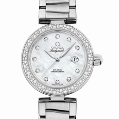 NEW Omega De Ville Ladymatic White MOP Steel Diamonds 34mm 425.35.34.20.55.002