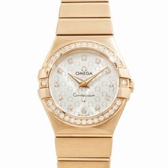Omega Constellation 18k Rose Gold 27mm Silver Ladies Watzch 123.55.27.60.52.001