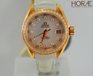 Omega Ladies Aqua Terra co-axial 30MM diamonds red gold mother of pearl leather