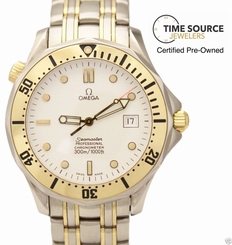 Omega Seamaster Diver 300 18K Yellow Gold & Stainless 41mm White 2342.20 Watch