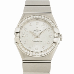 Omega Constellation Quartz Silver Logo Steel Ladies Watch 123.15.27.60.52.001