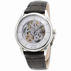 Oris Artelier Silver Skeleton Dial Leather Strap Men's Watch 73477214051LS