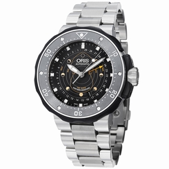 Oris Men's 'Moon pointer' Black Dial Titanium Bracelet Watch 761 7682 7154 RS