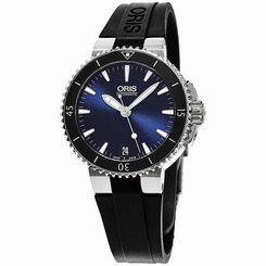 ORIS WOMEN'S AQUIS DATE 36MM BLACK RUBBER BAND AUTOMATIC WATCH 73376524135RS