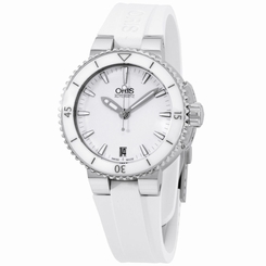 Oris Aquis White Dial White Silicone Strap Ladies Watch 73376524156RS