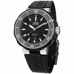Oris 73376827154RS Mens Black Dial Automatic Watch with Rubber Strap