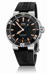 NEW 733 7653 4159 ORIS AQUIS DATE BLACK DIAL ORANGE HANDS 73376534159