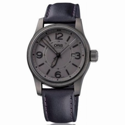 Oris 01733762942630752279 Mens Grey Dial Automatic Watch with Leather Strap