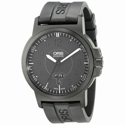 Oris Men's 73576414764RS BC3 Sportsman Day Date Black DLC Case and Rubber Strap 646986014978