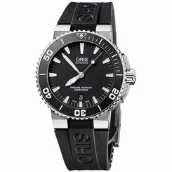 Oris 73376764154RS Mens Black Dial Automatic Watch with Rubber Strap