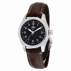 Oris Big Crown Pointer Date Black Dial Brown Leather Mens Watch 754-7679-4034LS