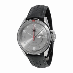 Oris Artix GT Day Date Silver Dial Black Leather Mens Watch 01 735 7662 4461-07