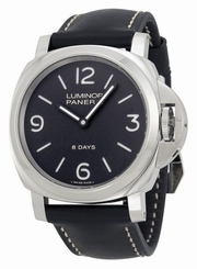 Panerai Luminor Base 8 Days Acciaio 44mm Black Leather Steel Mens Watch PAM00560