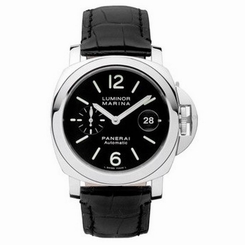 PANERAI MEN'S LUMINOR 44MM LEATHER BAND STEEL CASE AUTOMATIC WATCH PAM00104