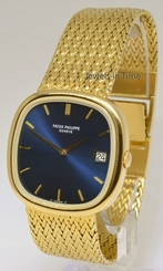 Patek Philippe Mens Jumbo Ellipse TV Screen 18k Gold Watch & Box 3604