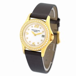 PATEK PHILIPPE 18K Yellow Gold Calatrava Factory MOP Diamonds Warranty # 4906 J
