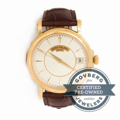 Patek Philippe Calatrava 5153J-001 Auto Yellow Gold Sunburst Mens Strap Watch