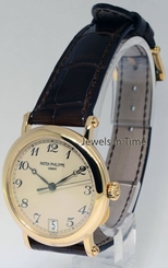 Patek Philippe Calatrava 18K Yellow Gold Mens Officers Watch Box/Papers 5053J