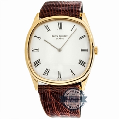 Patek Philippe Cushion 3844 Manual 36mm Yellow Gold Mens Strap Watch