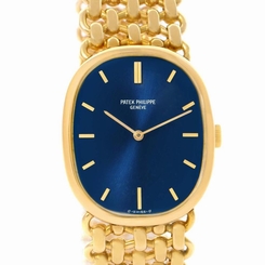 Patek Philippe Golden Ellipse 18k Yellow Gold Blue Dial Watch 3648