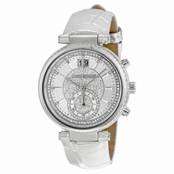 Michael Kors Sawyer Silver Crystal Pave Dial Leather Ladies Watch MK2443