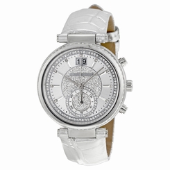 Michael Kors Sawyer Silver Crystal Pave Dial Leather Ladies Watch MK2443$